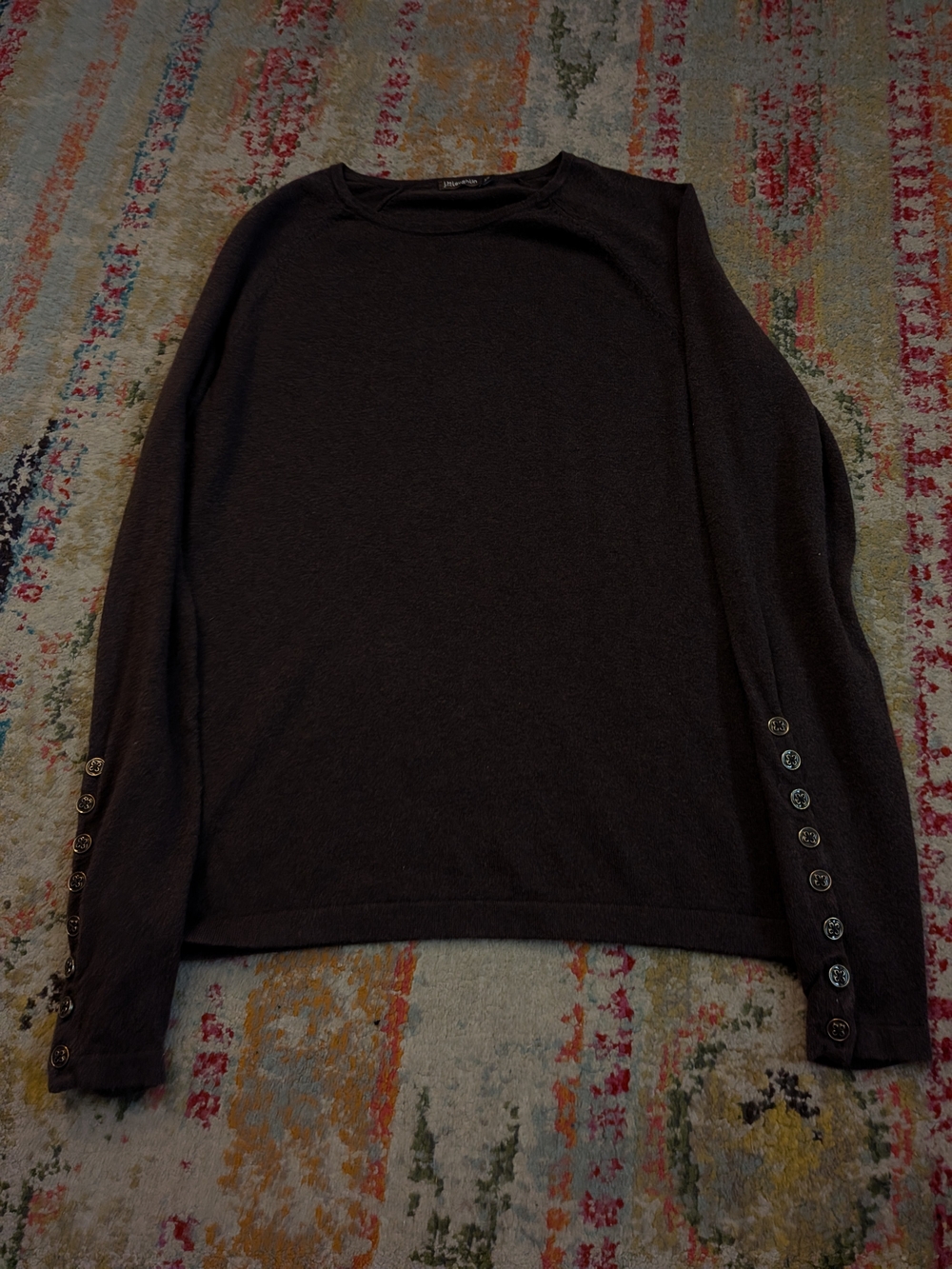 J. McLaughlin Brown Crewneck Sweater with Sleeve Buttons